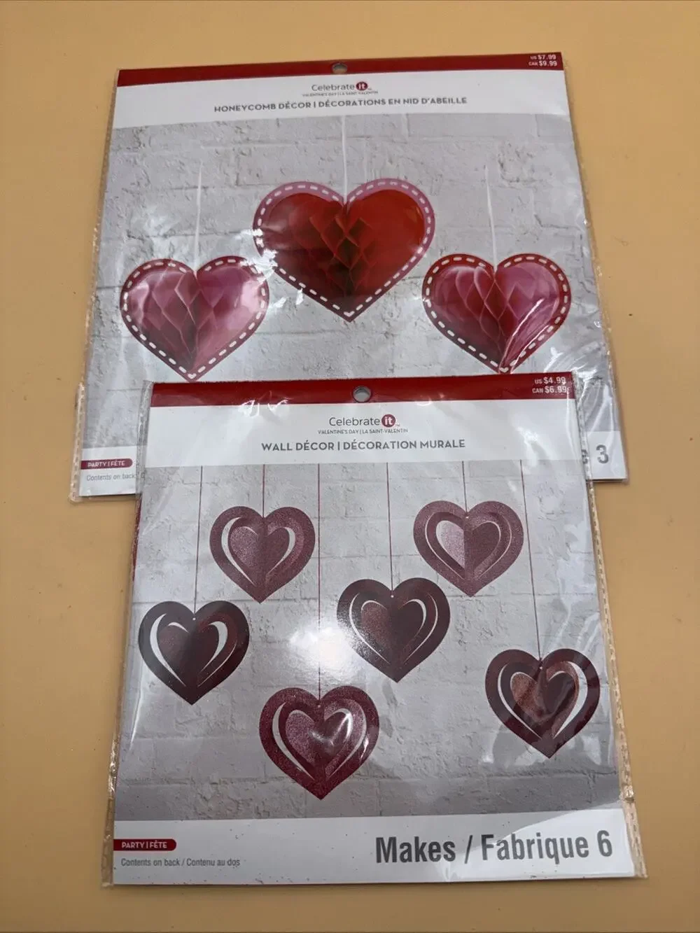 2-Celebrate It Valentines Day Multicolor Heart Shaped Decorations New